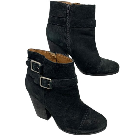 LUCKY BRAND Laureen Leather Buckle Accent‎ Chunky Heel Booties - Picture 8 of 11